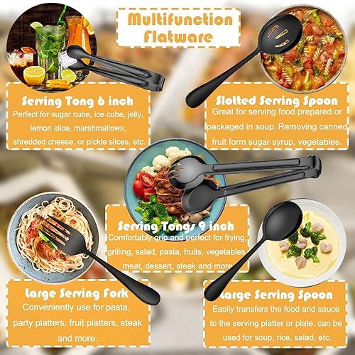 Miniatura 10 de 12 utensilios de acero inoxidable para servir, cucharas grandes, cucharas ranuradas, tenedores, pinzas para azúcar de hielo, servidor de pastel,