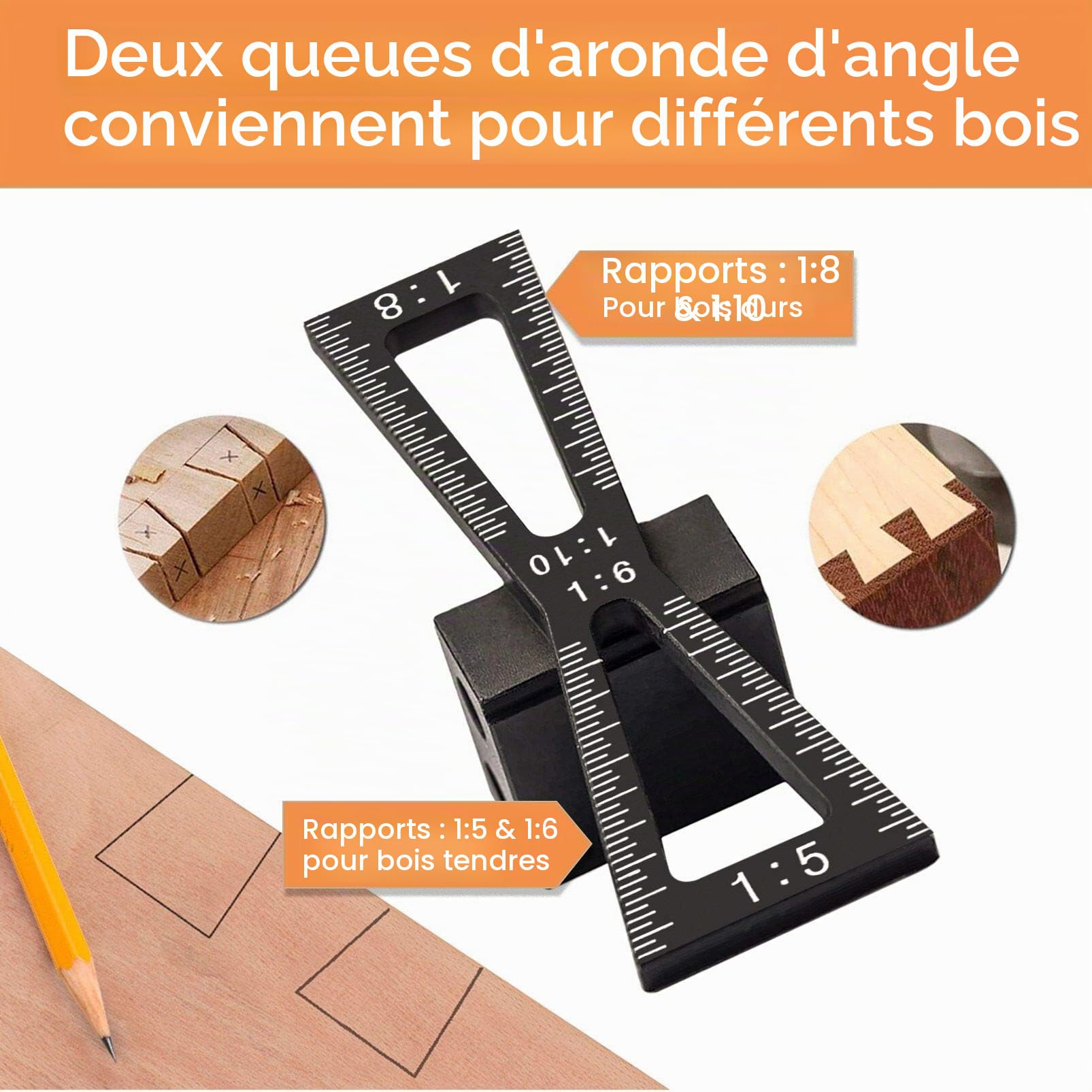 YOSELIN Jauge de marquage de roue d'aronde et outils de travail du bois comprenant 2 emporte-pièces, 1 gabarit de marquage à queue d'aronde en,Avec fonction de réglage fin