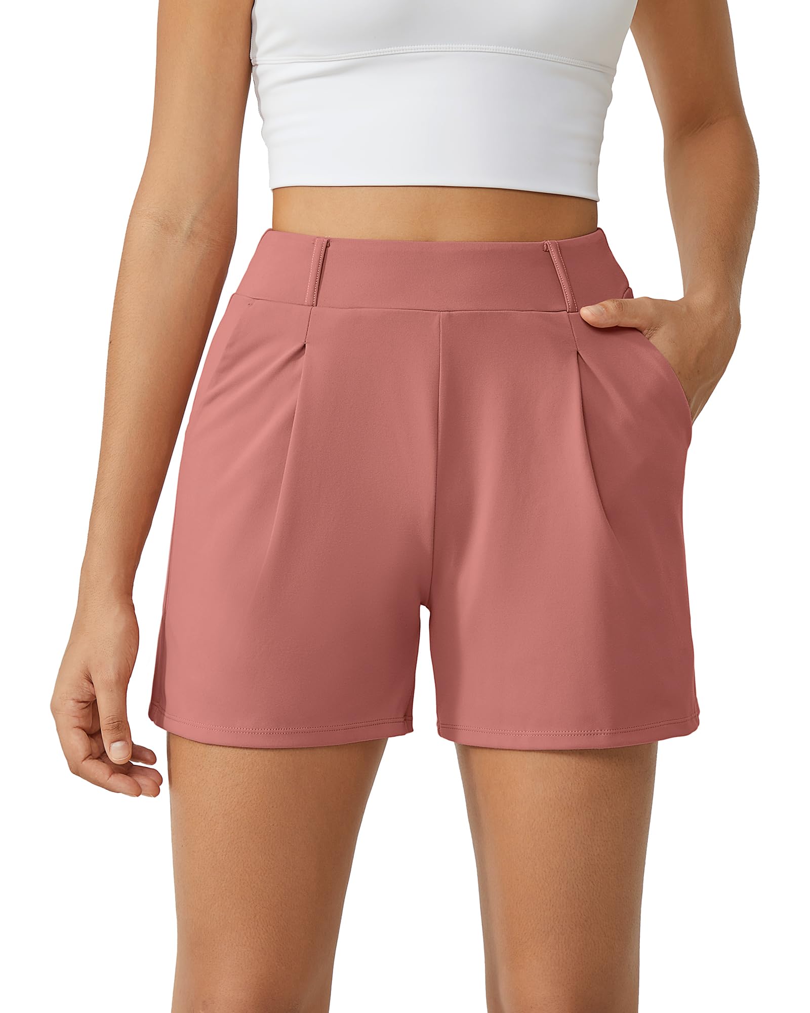 g4free EverGoing Dressy Casual Shorts for Women 5" High Waisted Summer Lounge Pleated Shorts with Pockets-picture-52