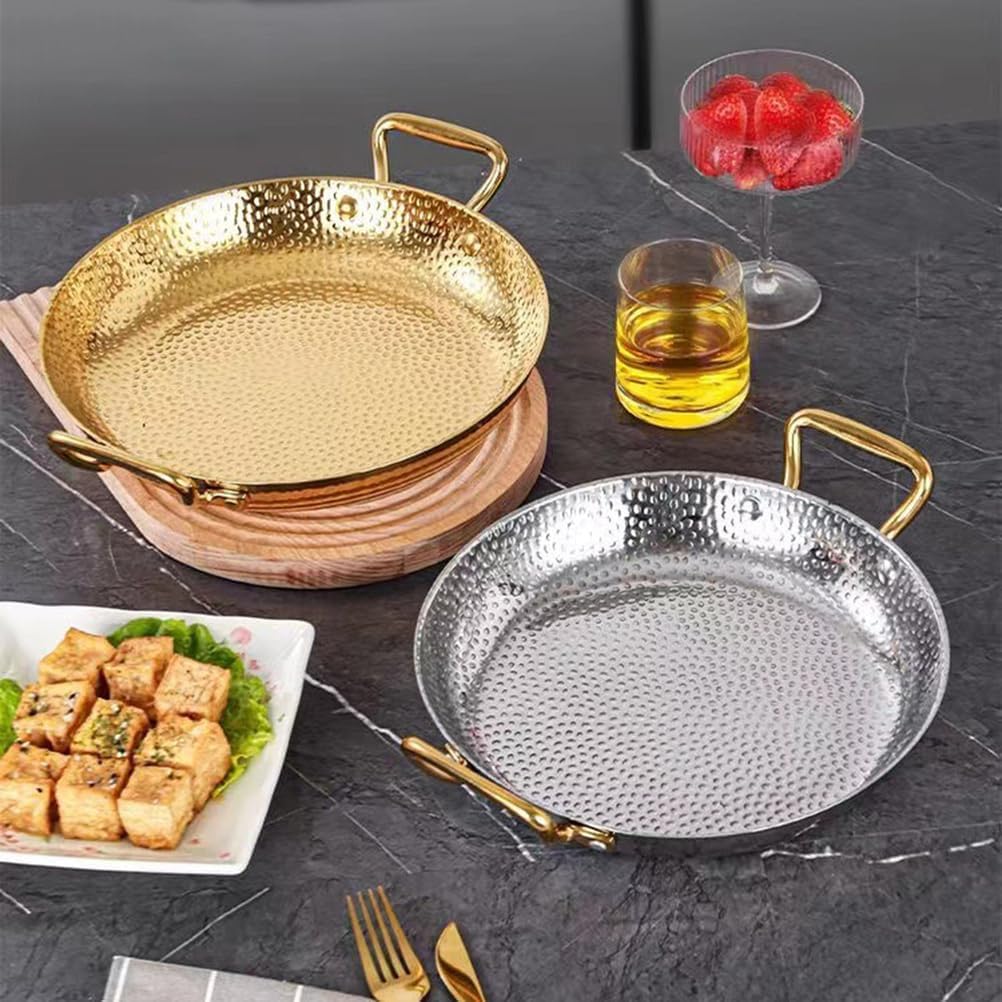 Stainless Steel Paella Pan, Round Seafood Paella Pan Double Ears Pans Nonstick Cooking Large Skillet Cookware for Home Restaurant or Camping, Induction Safe,Silver,12.2inch