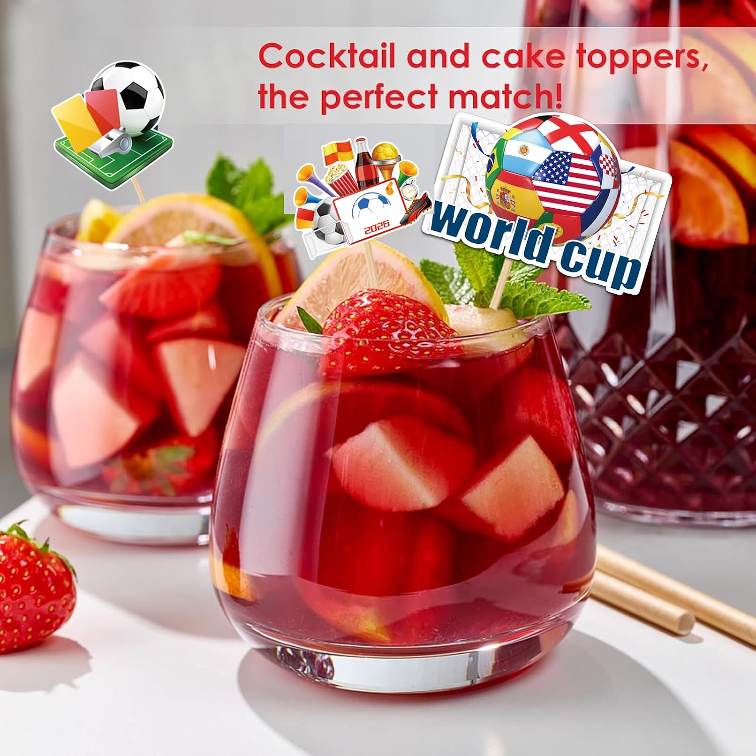AhfuLife 14Pcs Soccer Cake Toppers for World Cup Decorations 2026, World Cup Themed Cupcake Toppers ToothPicks Food Picks for 2026 Soccer Sports Event Party Supplies Decorations