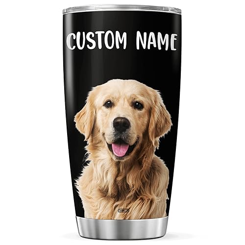 CUBICER Vaso de café personalizado Golden Retriever Taza de viaje aislada con tapa, nombre personalizado, regalos de Navidad para amantes de los