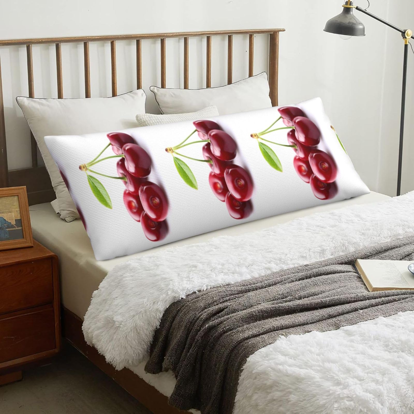 Cute Cherry, Body Pillow Cover with Zipper,Long Body Pillowcase 20 x 60 in