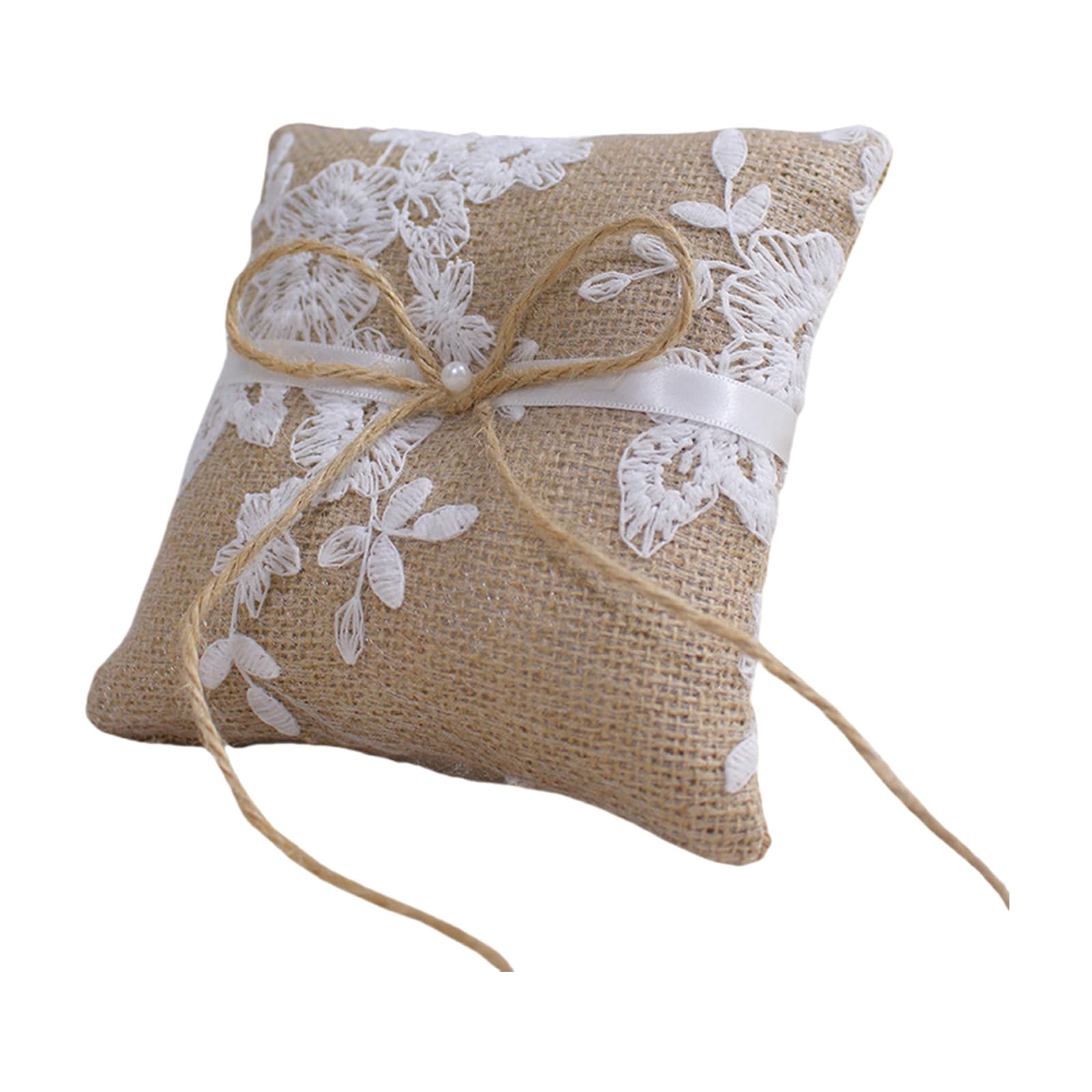 Beimus Lace and Burlap Rings Pillow Rings Bearer Holder Cushion for Wedding Celebrations and Memorable Keepsakes Gifting Wedding Holder