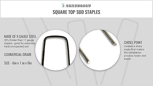Miniatura 2 de Sandbaggy Grapas de césped para paisaje de 6 pulgadas (acero calibre 9)  Ideal para suelos duros - 20% más grueso que la competencia - Confiado por