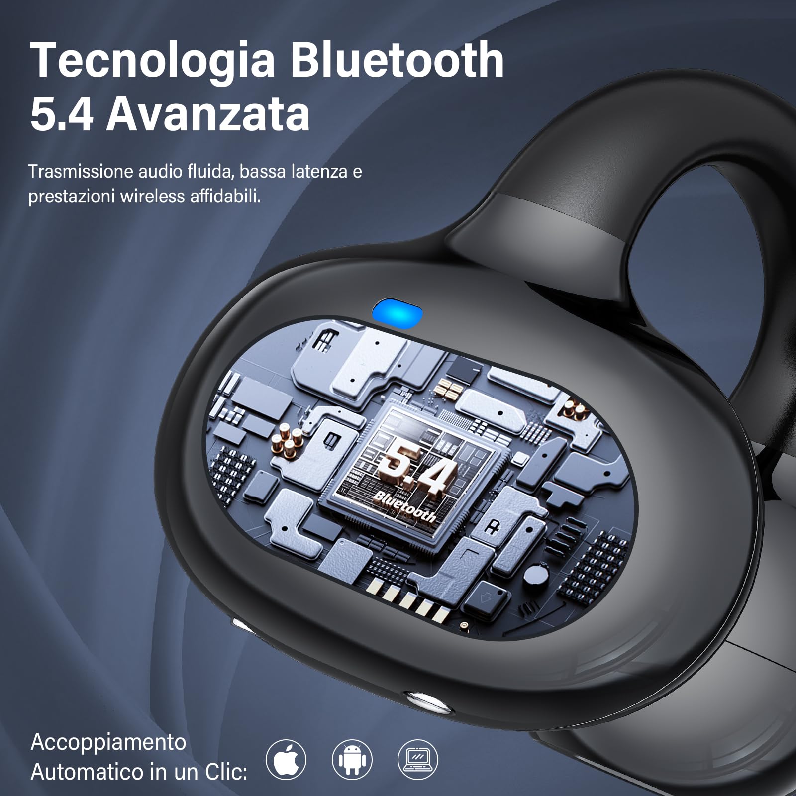 Cuffie sportive a conduzione ossea,design innovativo con clip auricolare per corsa e fitnes,durata della batteria di 180 ore,vestibilità sicura, resistenti all'acqua e alla polvere(Nero)