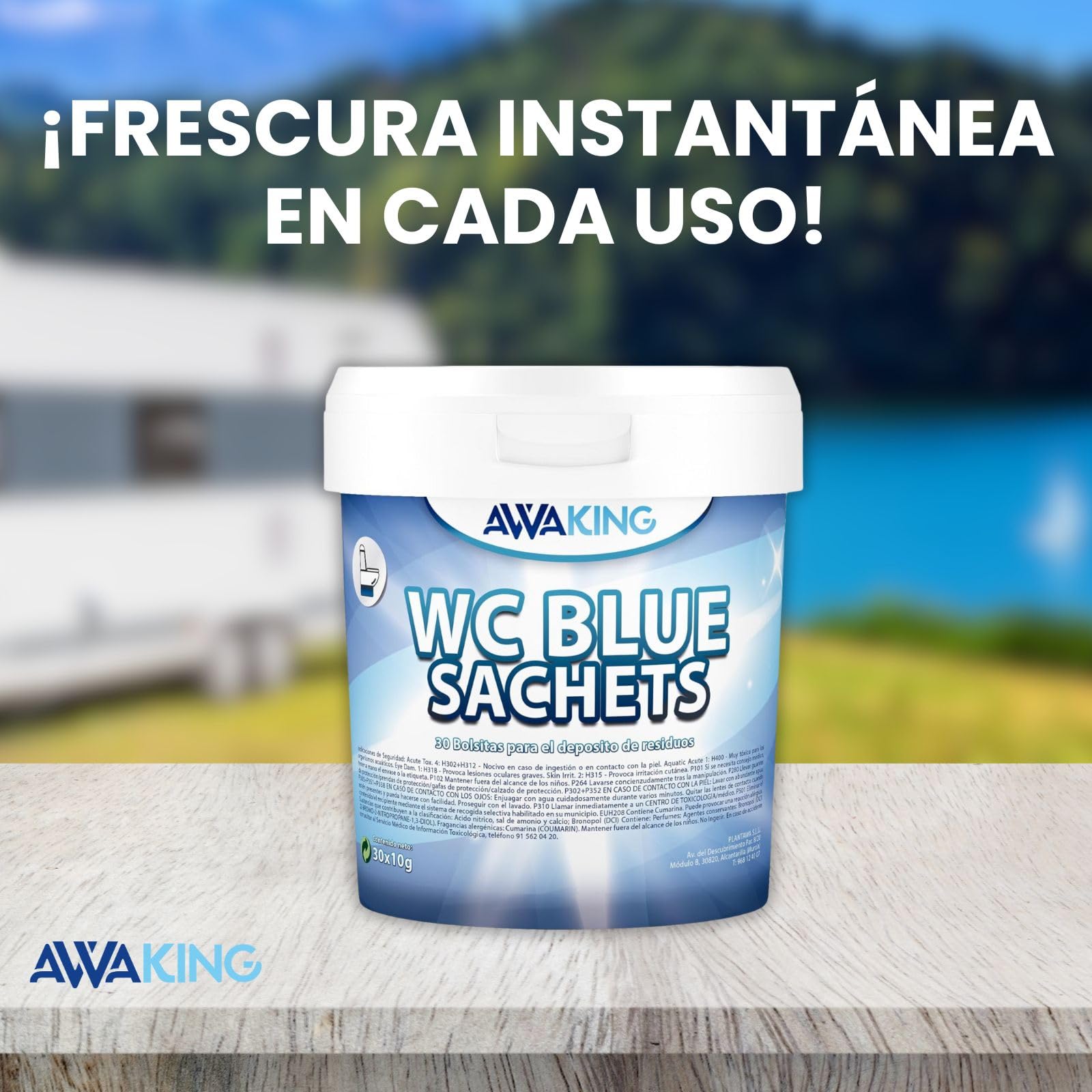 AWAKING Pastillas WC Quimico Autocaravana Blue Sachets 30ud | Limpia y Desodoriza. Fórmula Concentrada y Aroma Fresco Depósito Aguas Negras de Caravana, Limpieza profunda, Camper, Descompone Residuos.