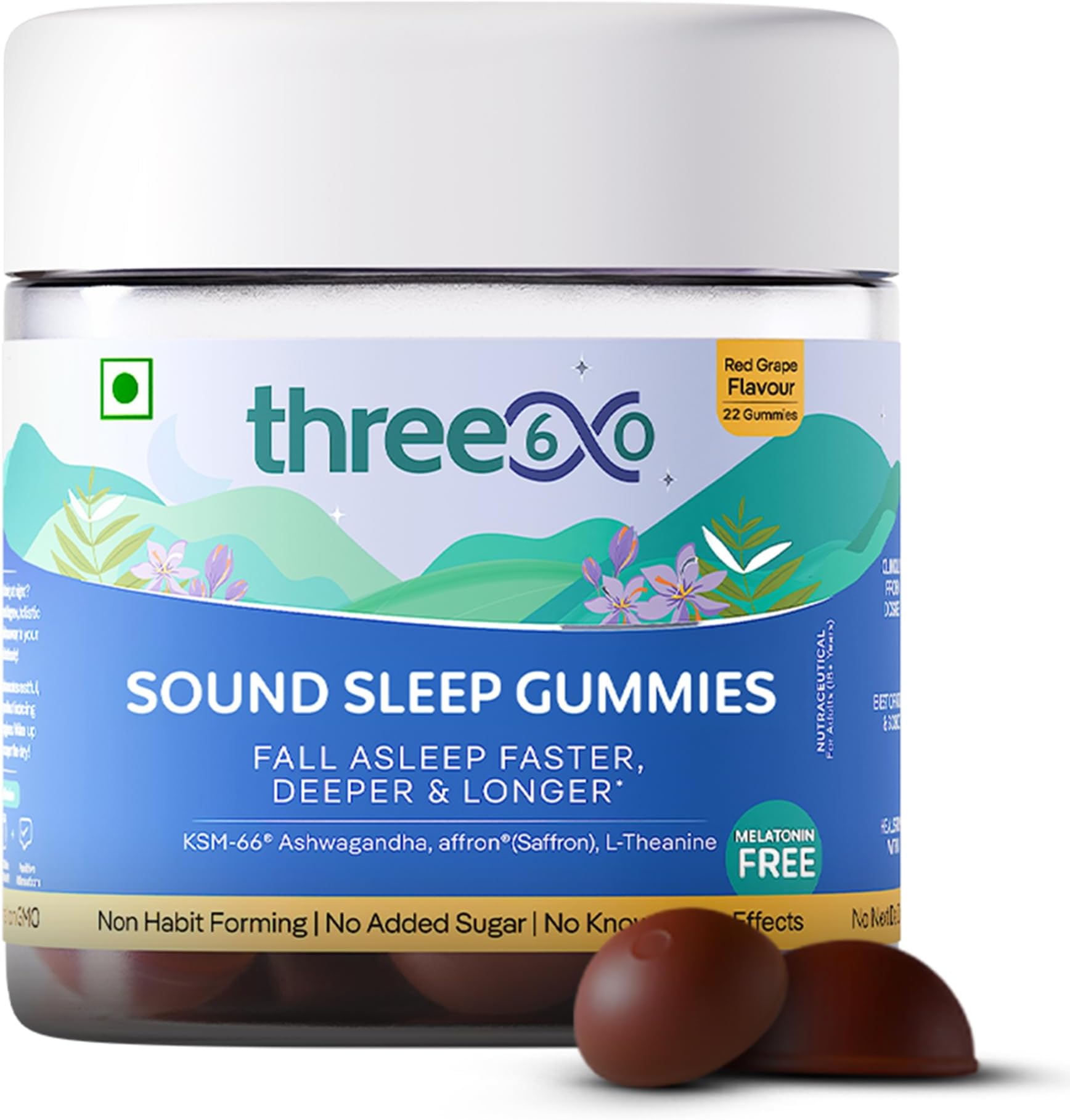 three60 SOUND SLEEP Gummies | Sleep Faster, Longer, and Deeper | Ashwagandha KSM-66, affron (Saffron), L- Theanine | Activates Natural Melatonin Production | 22 Sleep Gummies