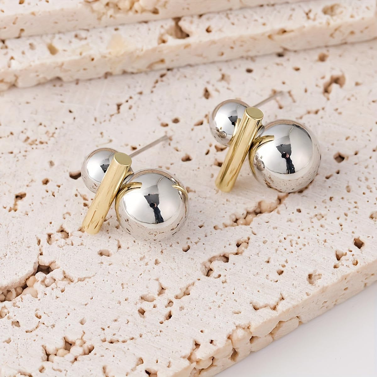 Two Tone Teardrop Stud Earrings for Women Gold Silver Front Back Oval Bean Dangle Earrings Cute Post Ball Earrings Lightweight Chunky Jewelry Gifts - Image 6
