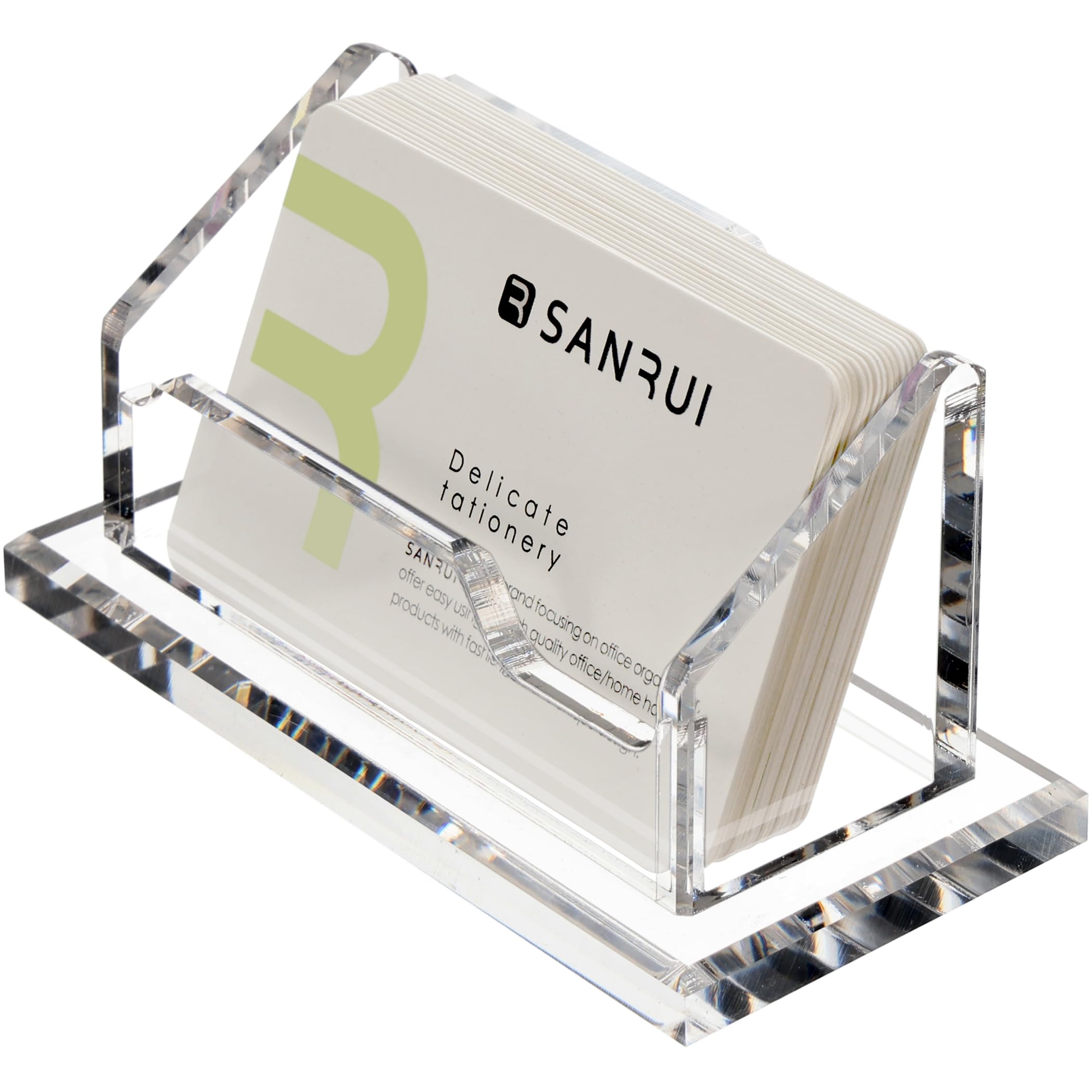 SANRUI Acrylic Business Card Holder for Desk, Single Clear Display Stand, Holds 60 Cards, Horizontal Clear Name Card Stand ,Office Desk Organizer for