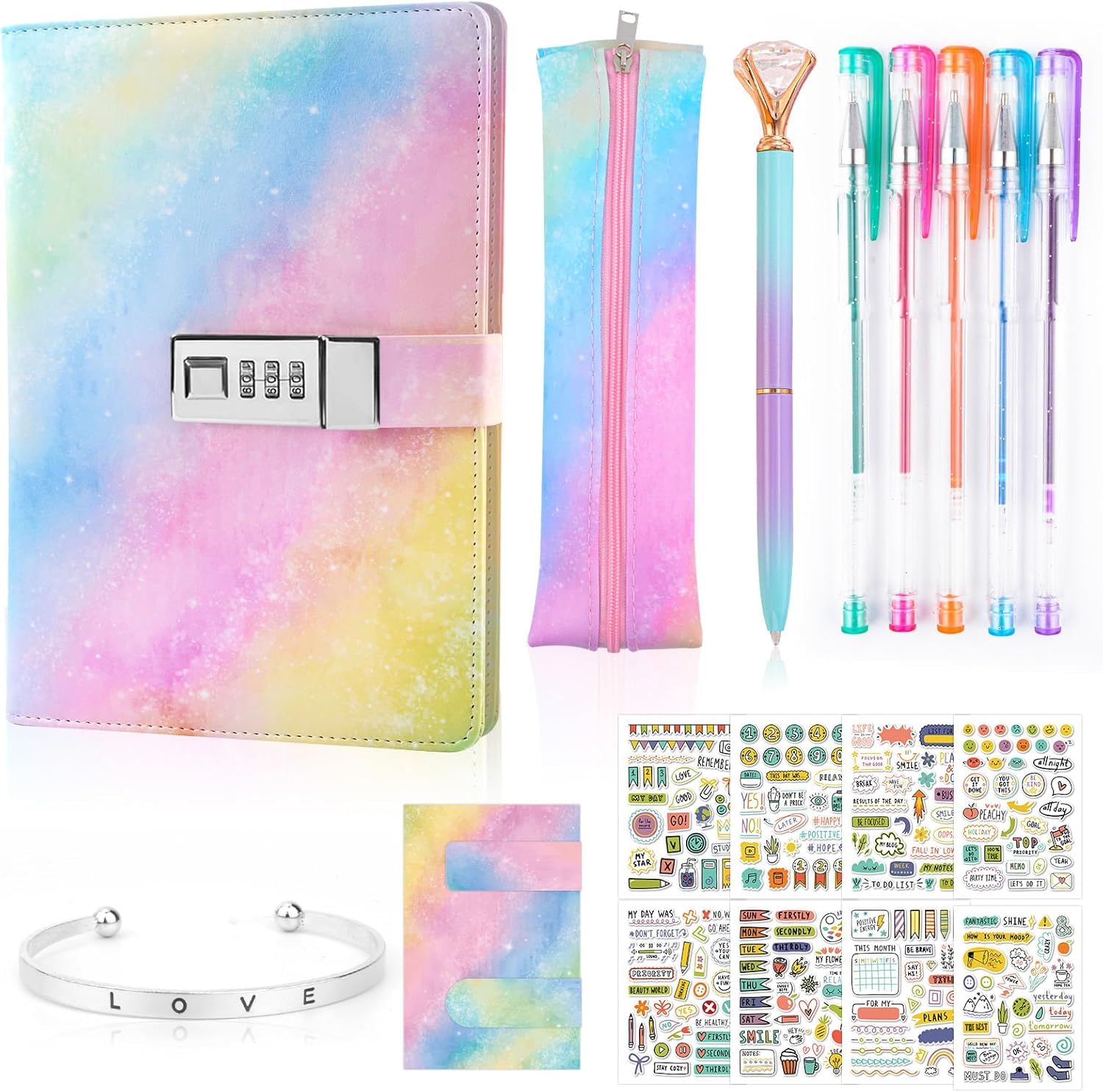 Gifts for Girls 6 7 8 9 10 11 12 Years Old, Secret Diary for Girls Journal Notebook Girls Diary with Lock Stickers Pencil Case Birthday Gifts for Girls Teenage 7-14 Back to School Stationery Set