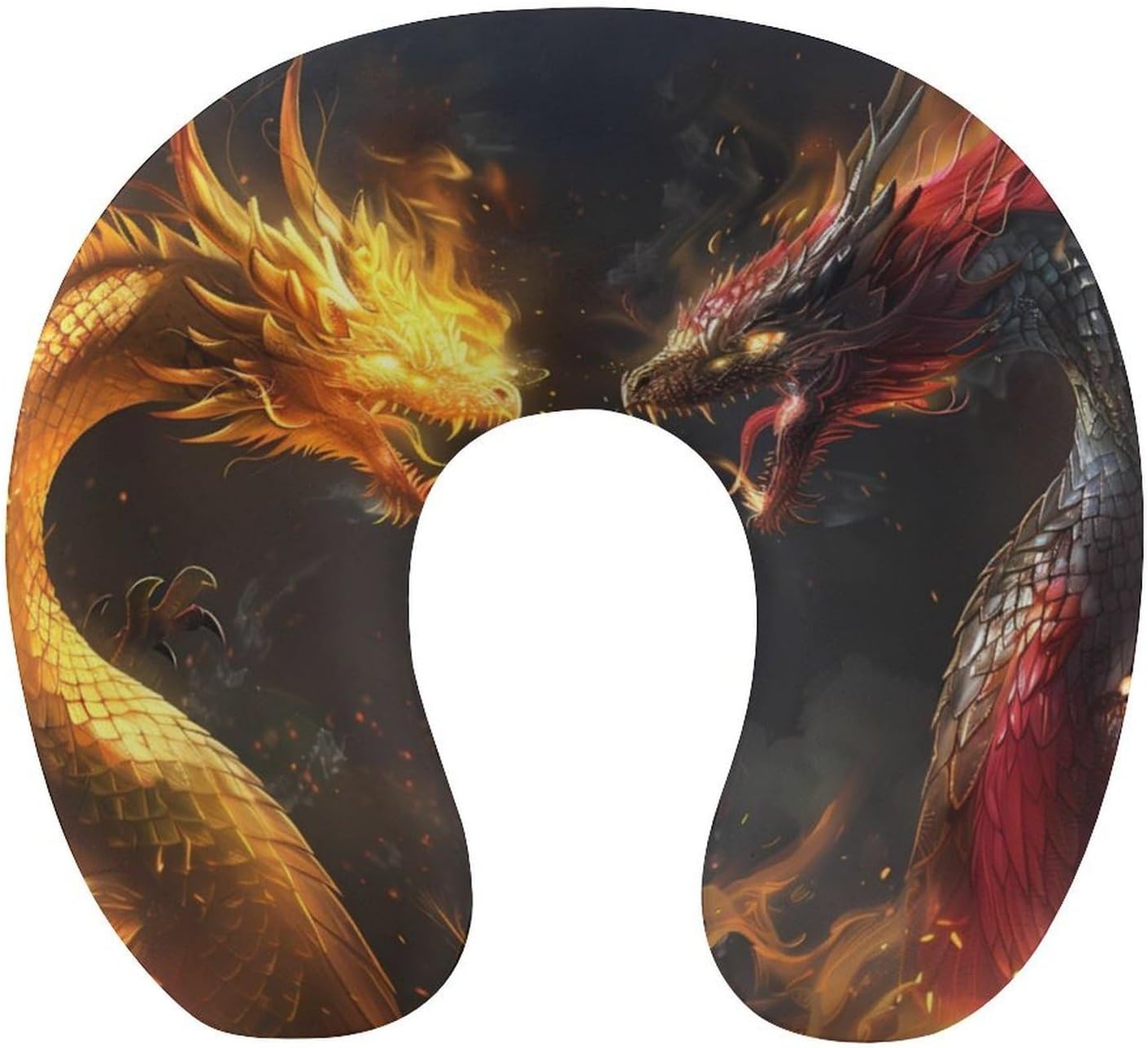 Two Dragon Heads in Fire Travel Pillow U Shape Neck Pillow Washable Pillowcase for Sleeping Chair