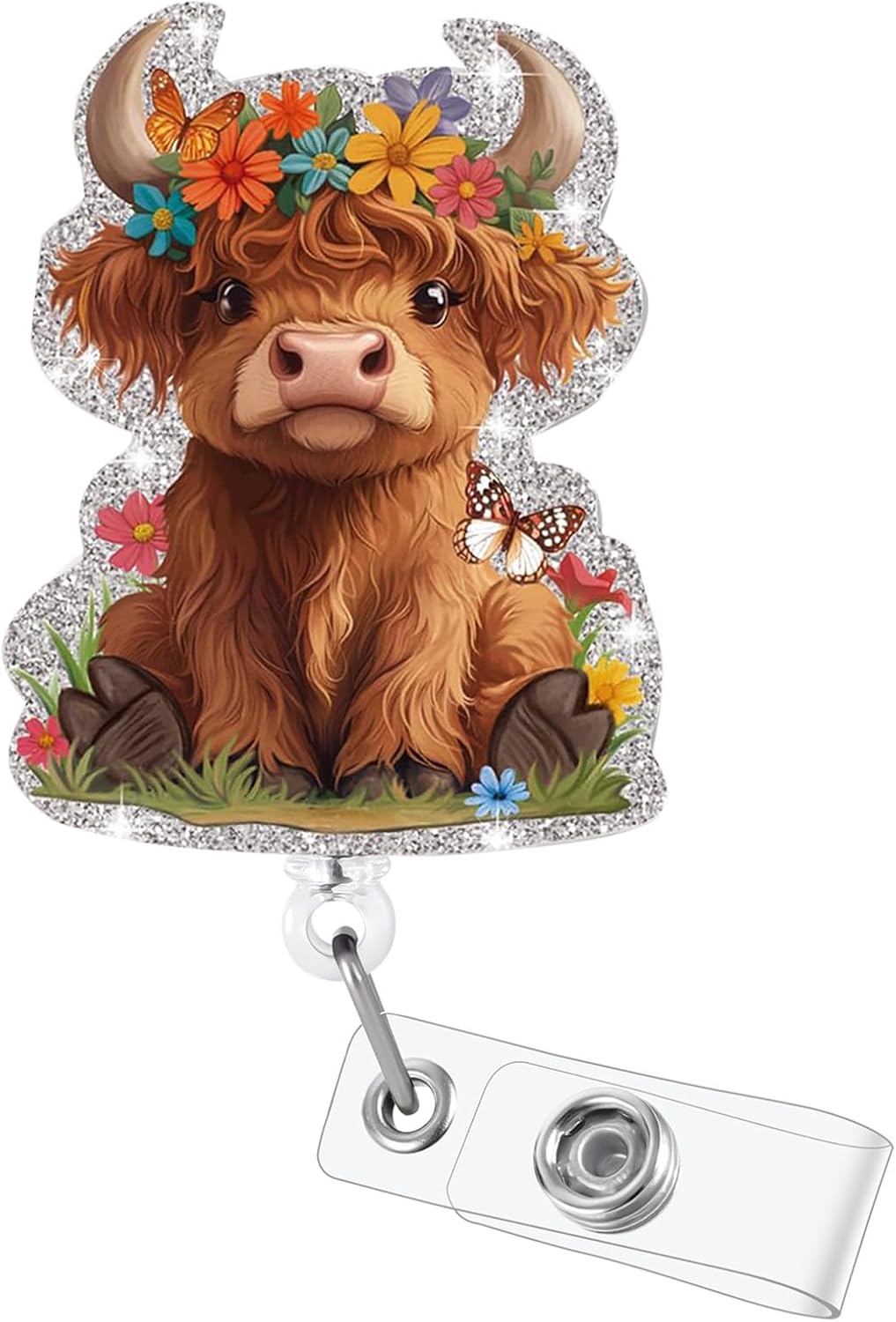 Funny Badge Reel, Cute Highland Cow Retractable ID Card Badge Holder