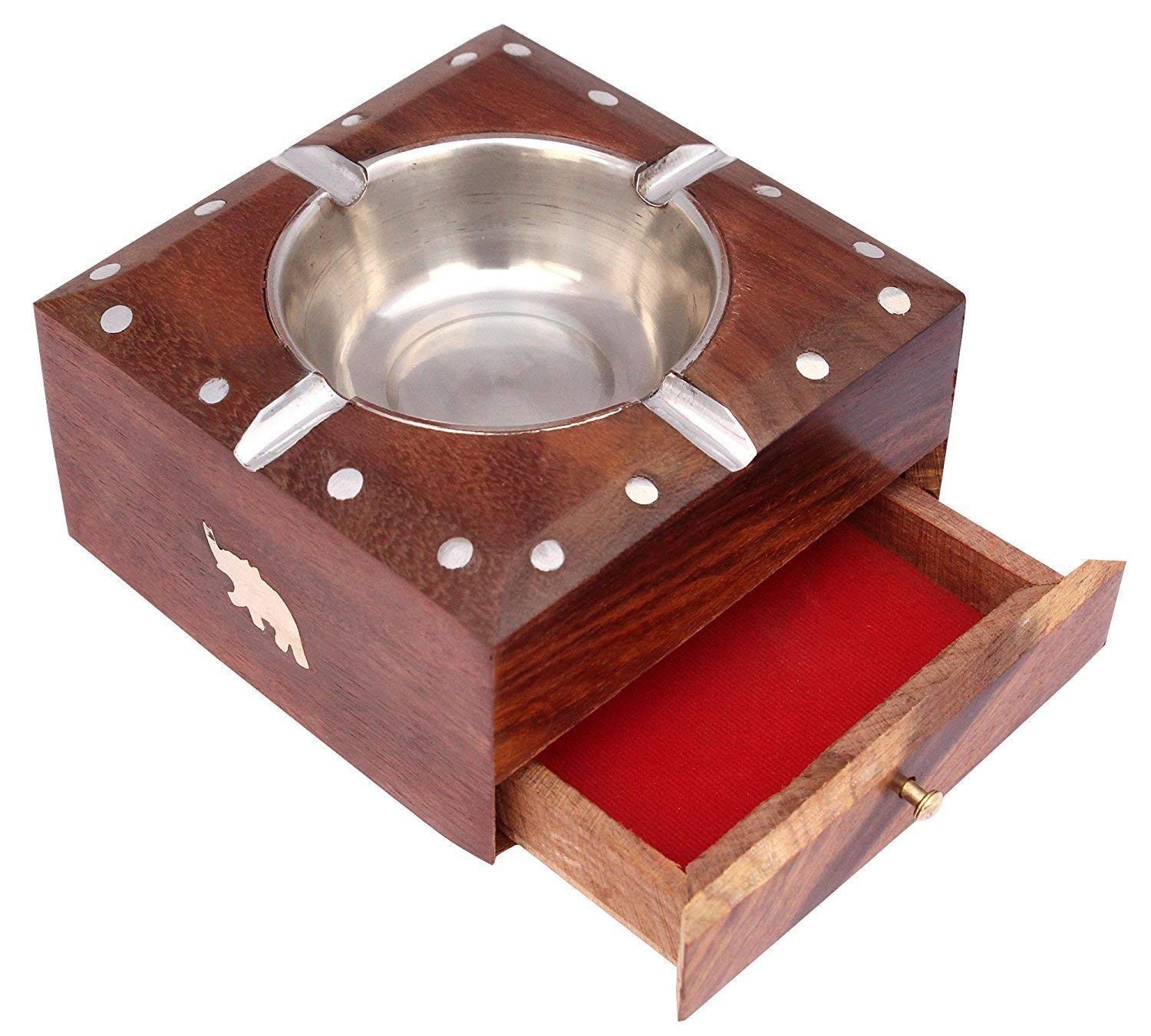 HusNain Wooden Unique Ashtray for Home | Ashtray for cigarette stylish | Ashtray with Lid | Ashtray for Ash | Ashtray with Cigarette Storage Case Box Drawer - Brown-picture-33