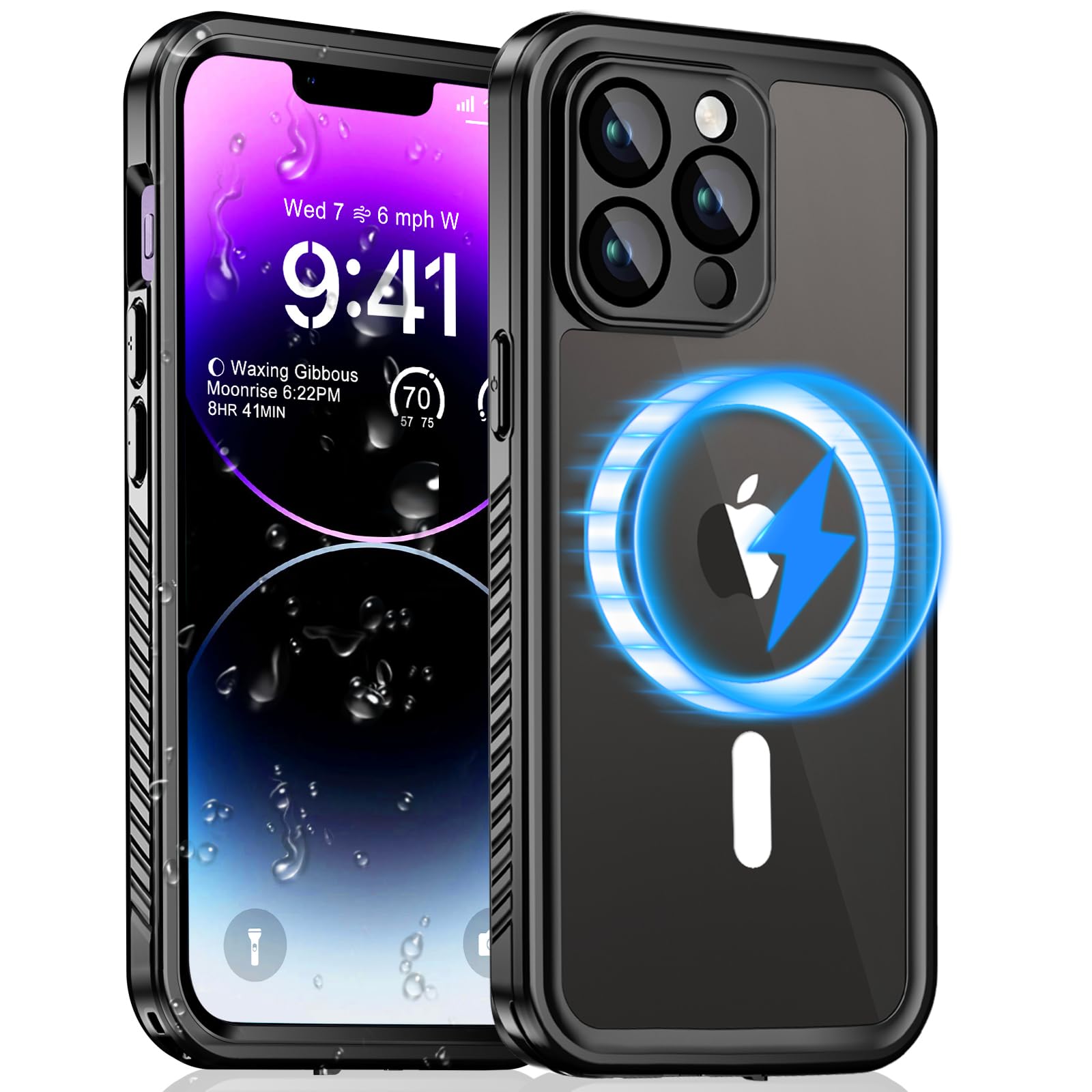Unitedtime iPhone 14 Pro Case Front and Back Cover | Magnetic, Waterproof, Built-in Screen Protector, Compatible with MagSafe, Shockproof, Dustproof,