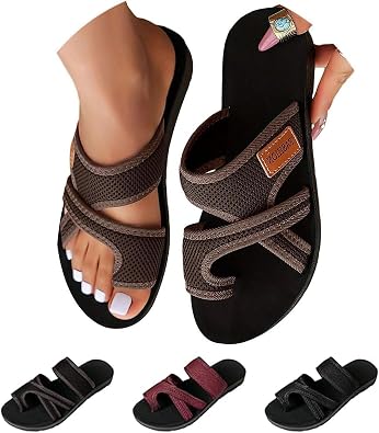 Breathable Mesh Slide Sandals for Women, Womens Hollow Mesh Slide Sandals, Comfortable Flats Beach Sandals with Loop Toe