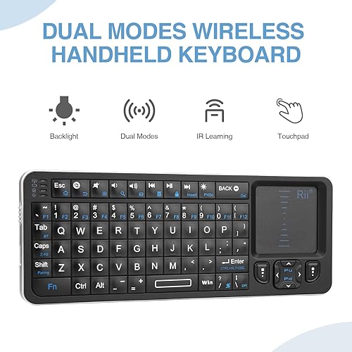 Miniatura 3 de Rii K06 Mini teclado Bluetooth, retroiluminado 2.4 GHz teclado inalámbrico con aprendizaje por infrarrojos, portátil con panel táctil, compatible