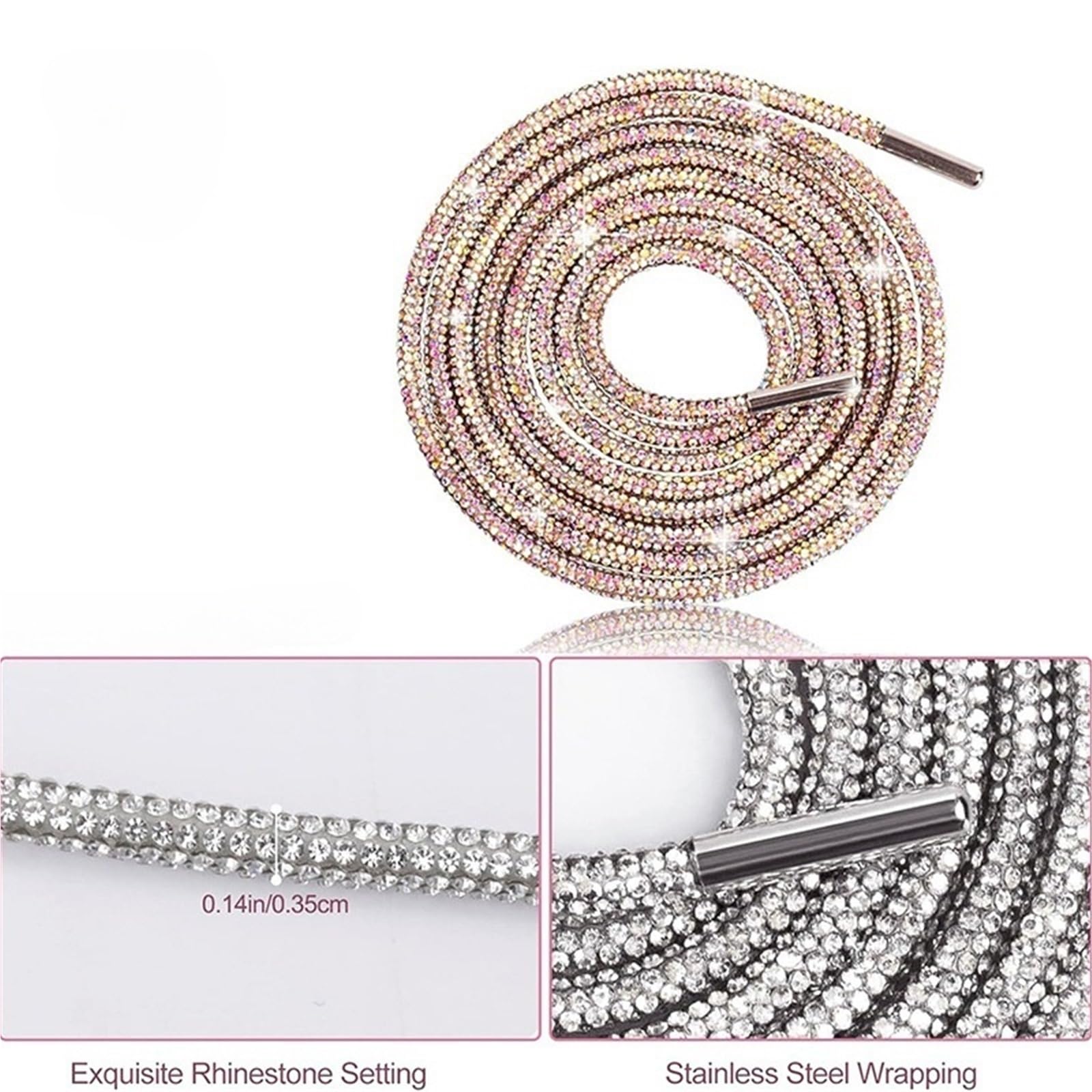1 paio di lacci for scarpe con strass scintillanti, stringhe cristallo diamante, for lucide for da ginnastica, stivali, vestiti, cinturino coulisse fai te per Felpa Pantaloni(Grass green,140cm)