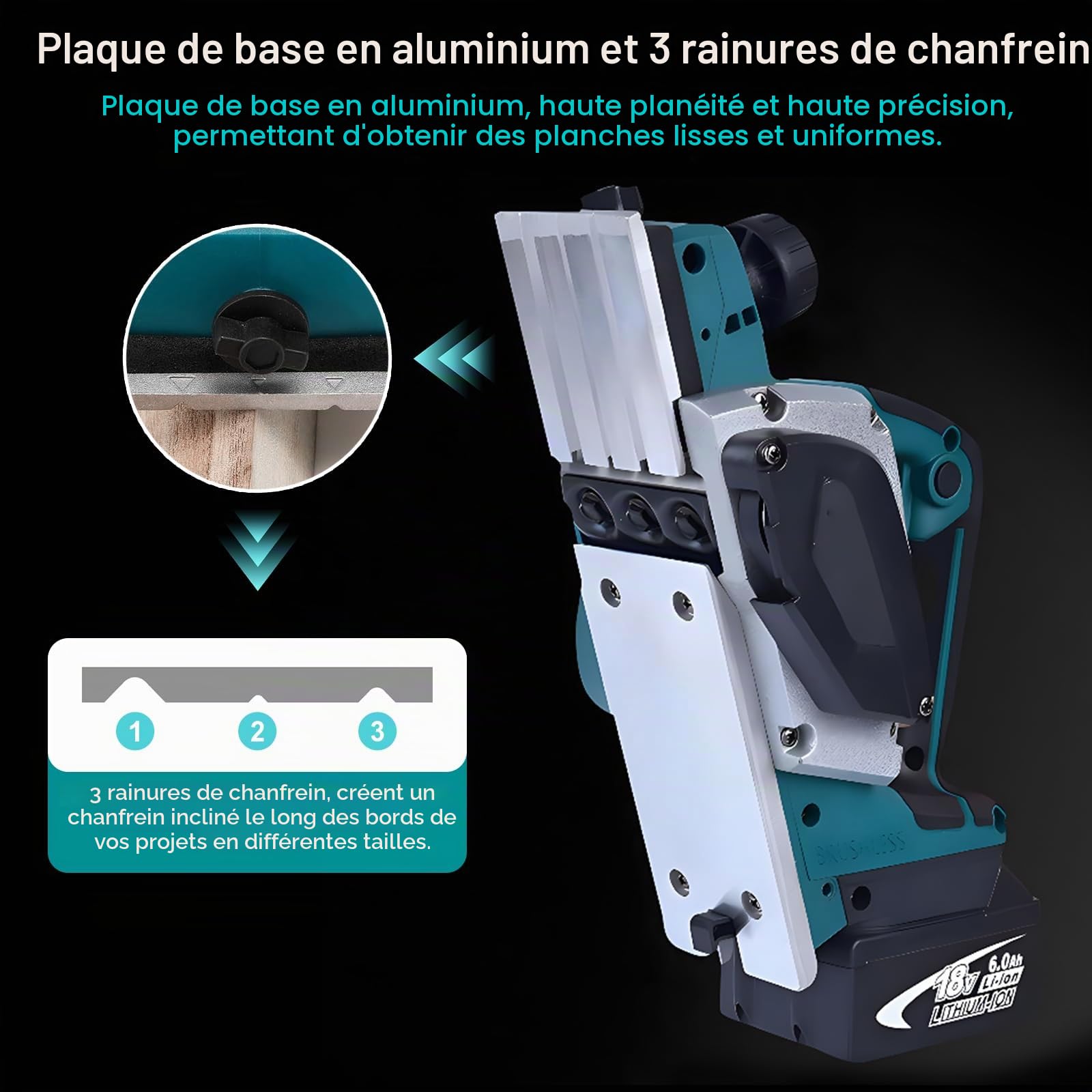 Rabot Sans Fil Compatible avec Makita 18V, Raboteuse Électrique Bois | Rabot Électrique 16500RPM Avec Largeur 82mm Et Profondeur 2mm, Outil Portable Pour Travaux De Menuiserie