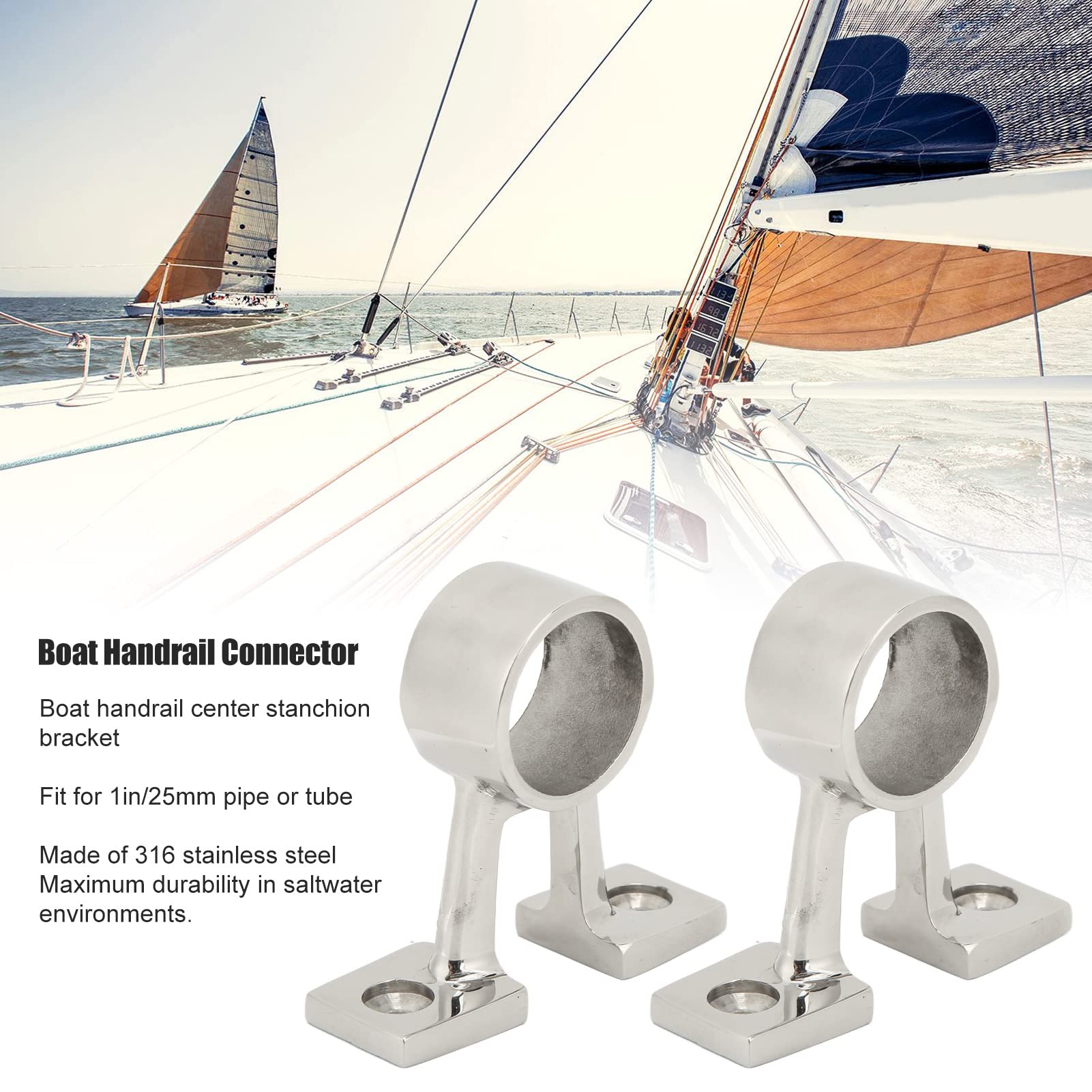 2 Piezas de Accesorios de pasamanos Marinos, Conector de pasamanos de Barco Soporte Central de pasamanos de Acero Inoxidable para tubería de 1 Pulgada