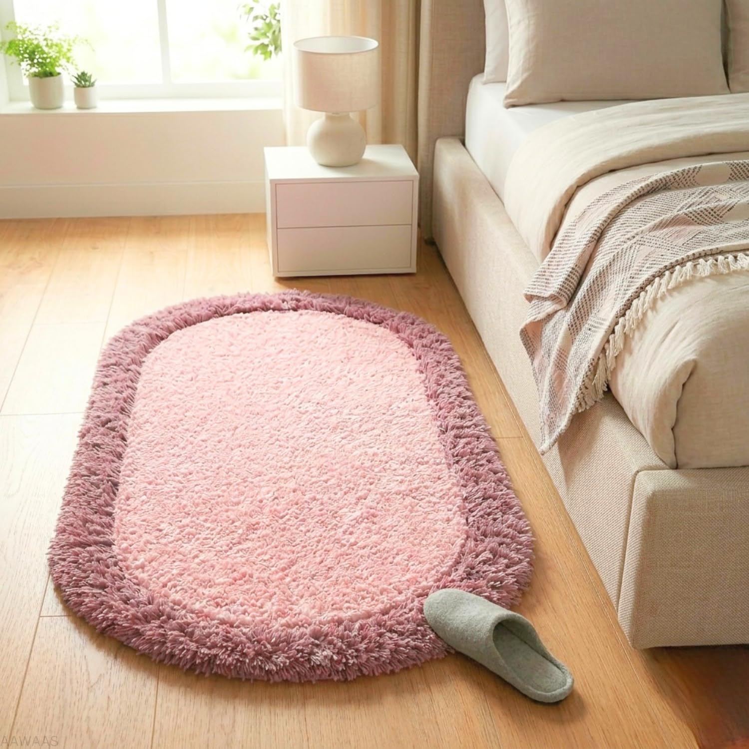 Xenluxe Comfort Cloud Shaggy Polyester Runner – Extra Thick High-Pile Hallway Rug – Soft Shaggy Surface with Modern Aesthetic for Home Office & Corridors – (2x10 feet, Pink/Blush, Oval)