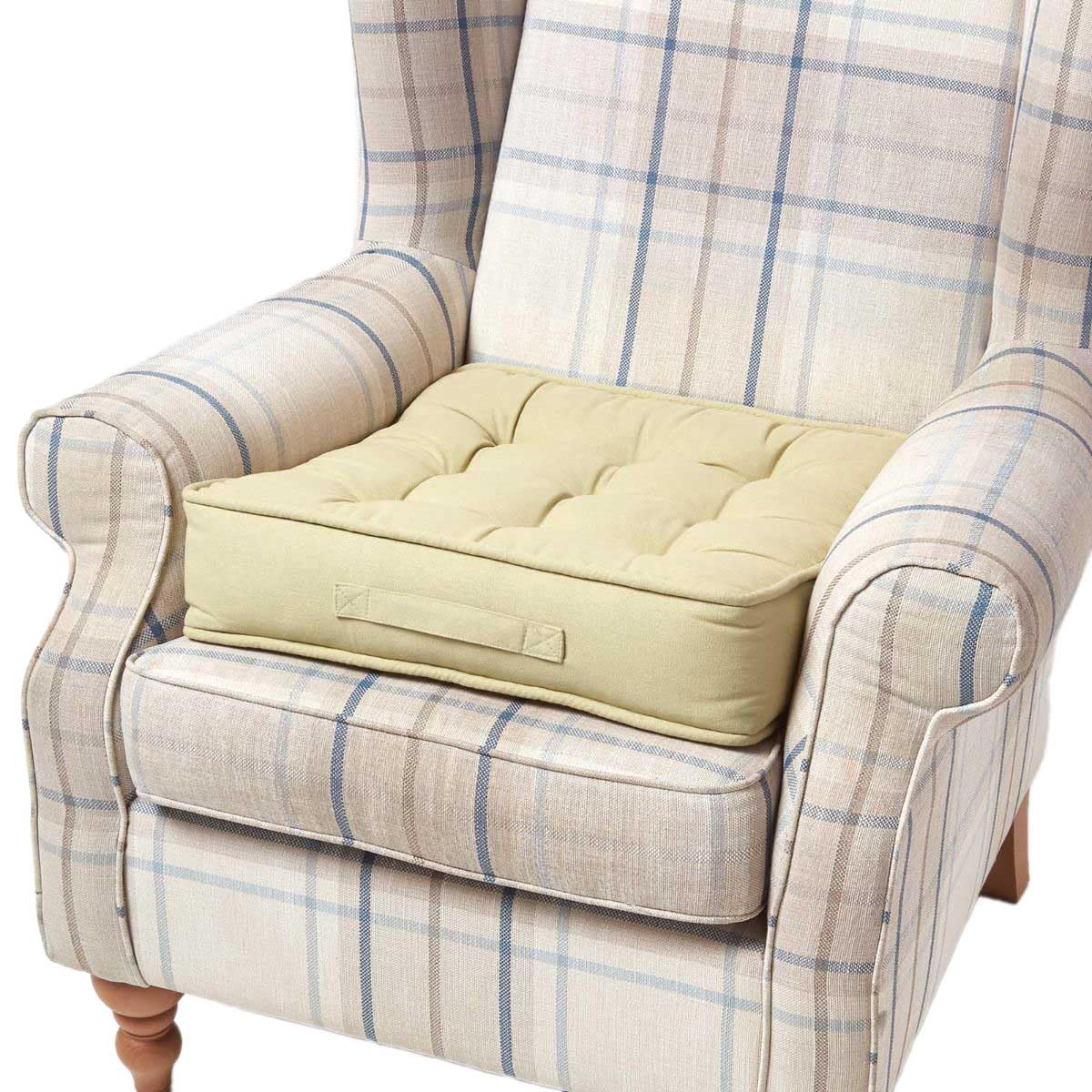 HOMESCAPES Sage Green Armchair Booster Cushion Large Firm 50 cm Square Seat Pad with Supportive 10 cm Thick Lift Luxury Soft Touch Cotton Cushion For The Elderly, Post-Operative and Pregnancy — image 1