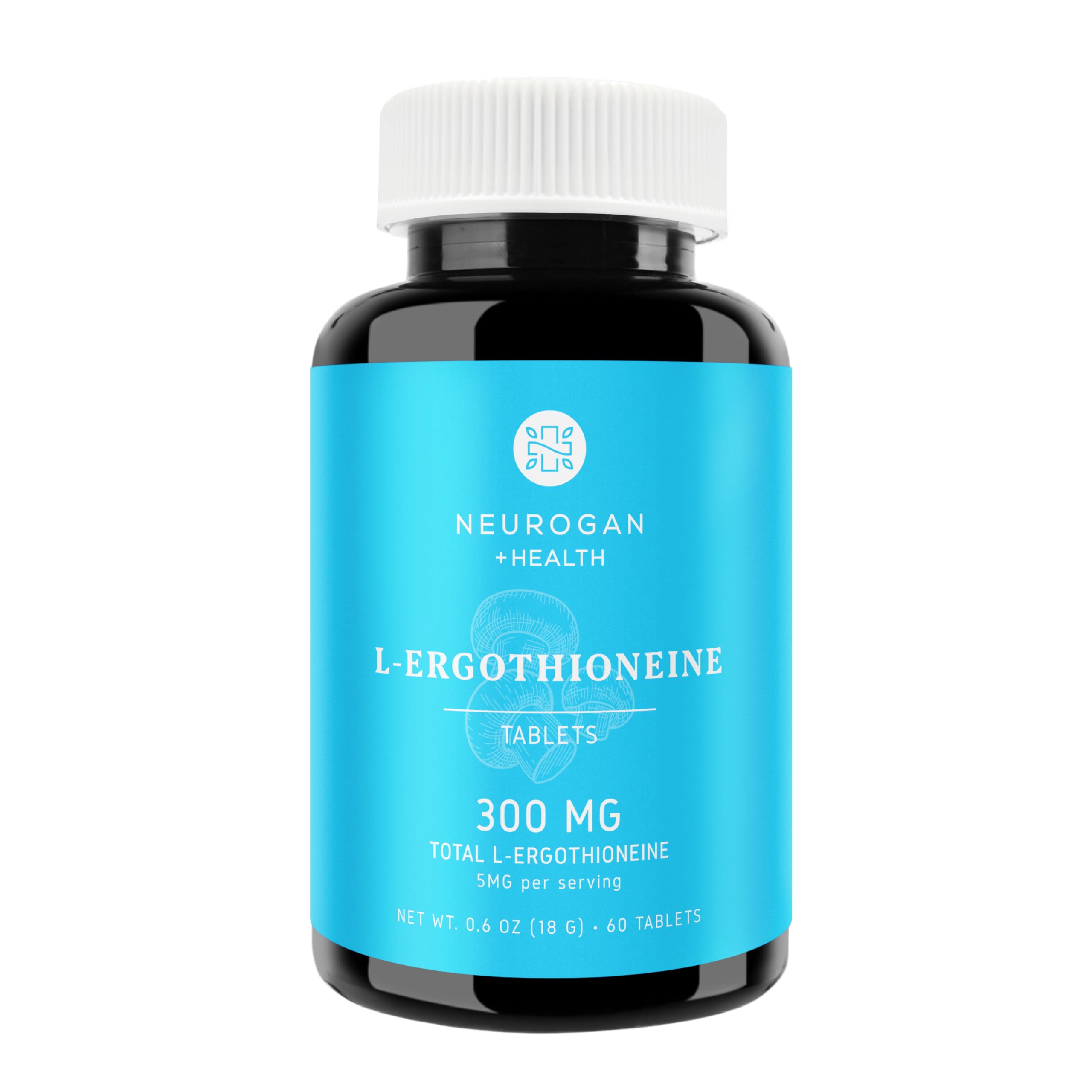 Neurogan L-Ergothioneine Tablets | Longevity & Brain Health Support Ergothioneine Supplement | 5mg Per Serving, 300mg Total, 60 Servings