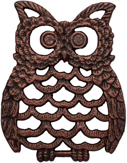 Cast Iron Owl Trivet - Decorative Trivet For Kitchen Counter or Dining Table Vintage, Rustic, Artisan Design - 20x15.3 cm - With Rubber Pegs/Feet - Recycled Metal
