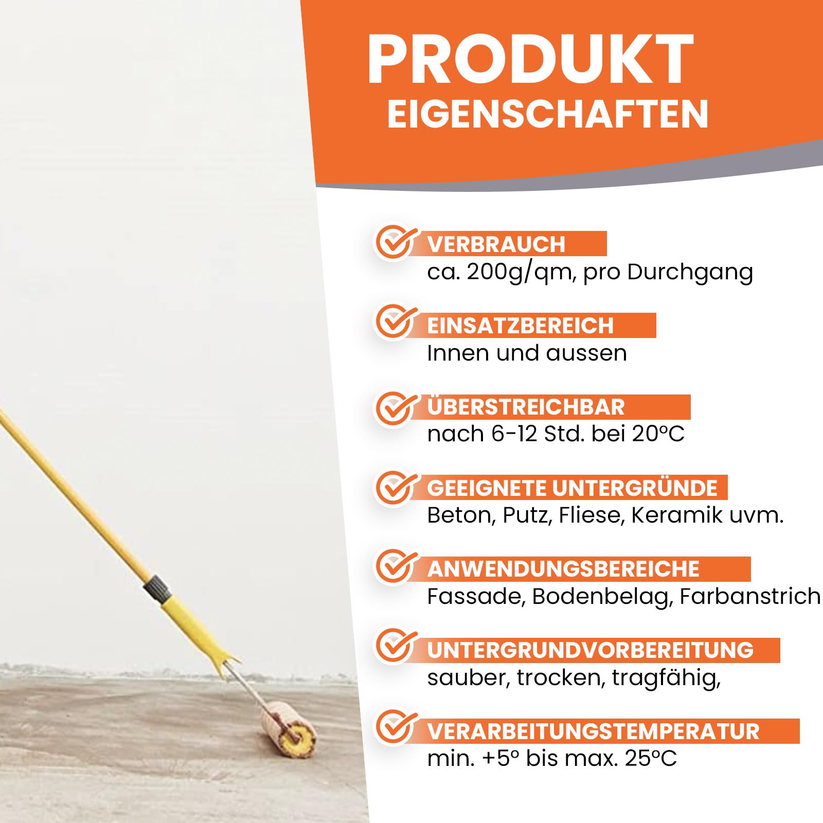 Betonkontakt 15kg innen und aussen, für glatte Untergründe - optimaler Haftgrund für Beton, Putz, Holz, Fliese, Gips, OSB - Grundierung & Haftbrücke - frostfest, wasserfest - BEKATEQ BK-165