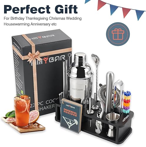 Miniatura 6 de Juego de coctelera de 22 piezas (24 onzas23.7 fl oz)  Kit de barman Mixology  Juego de herramientas de bar  Juego de fabricación de Martini con 39