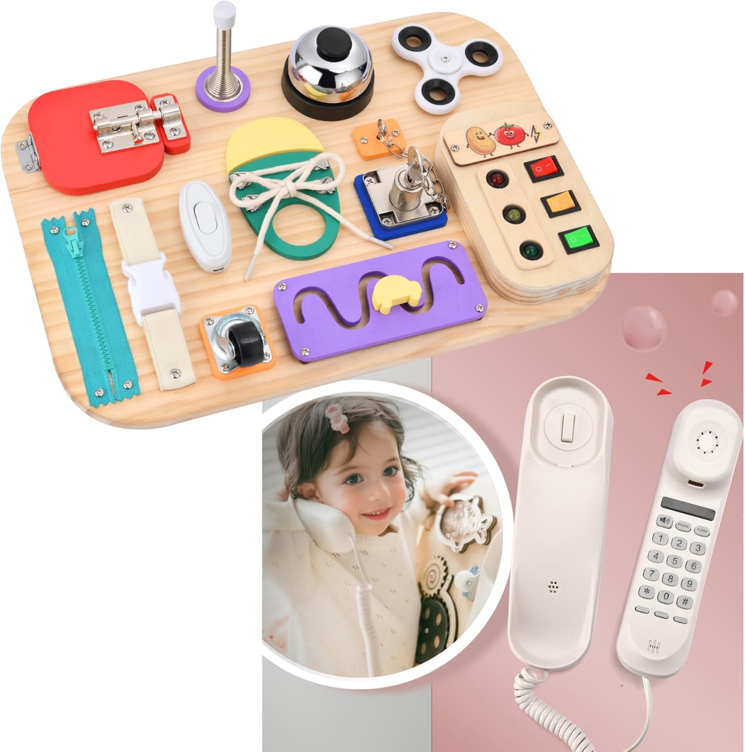 Potatomato Wooden Busy Board & Phone Toy