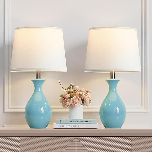 Miniatura 16 de PARTPHONER Juego de 2 lámparas de mesa, lámparas de cerámica modernas para mesitas de noche, lámpara de noche clásica pequeña para mesita de noche