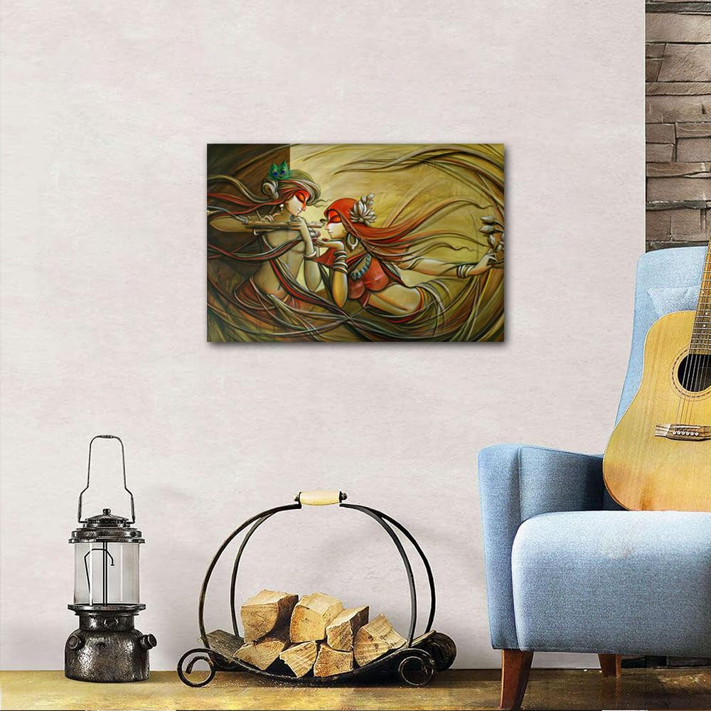 Lord Krishna Wall Art Painting Lord Radha Krishna Bedroom Living Room Wall Decor Hindu God Framed Modern Pictures India Religious Canvas Prints Artwork for Wall Decor Office Ready to Hang(24"Wx16"H) - Image 3