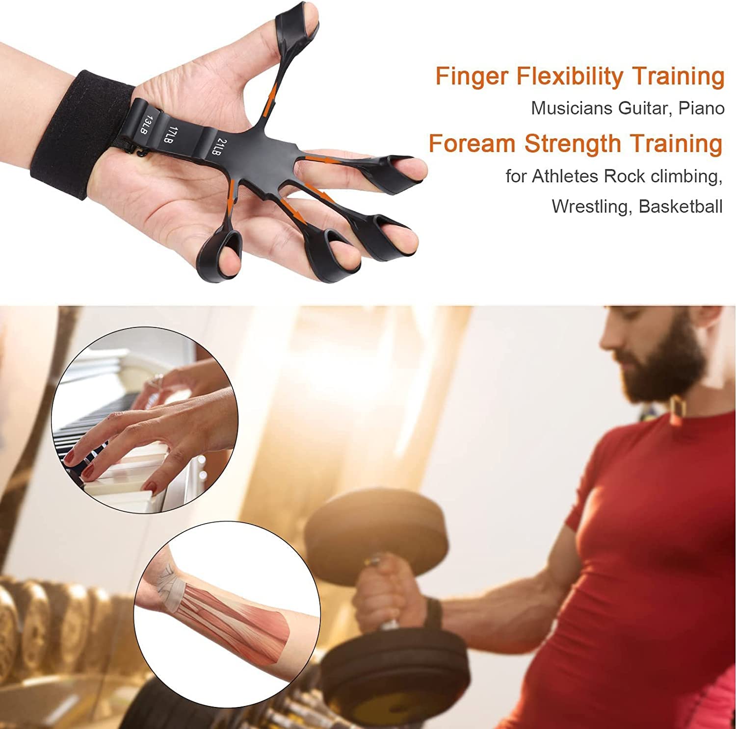 Renforceur De Grip Réglable – Extenseur De Doigts 3 Niveaux Pour Sportifs, Musiciens, Seniors