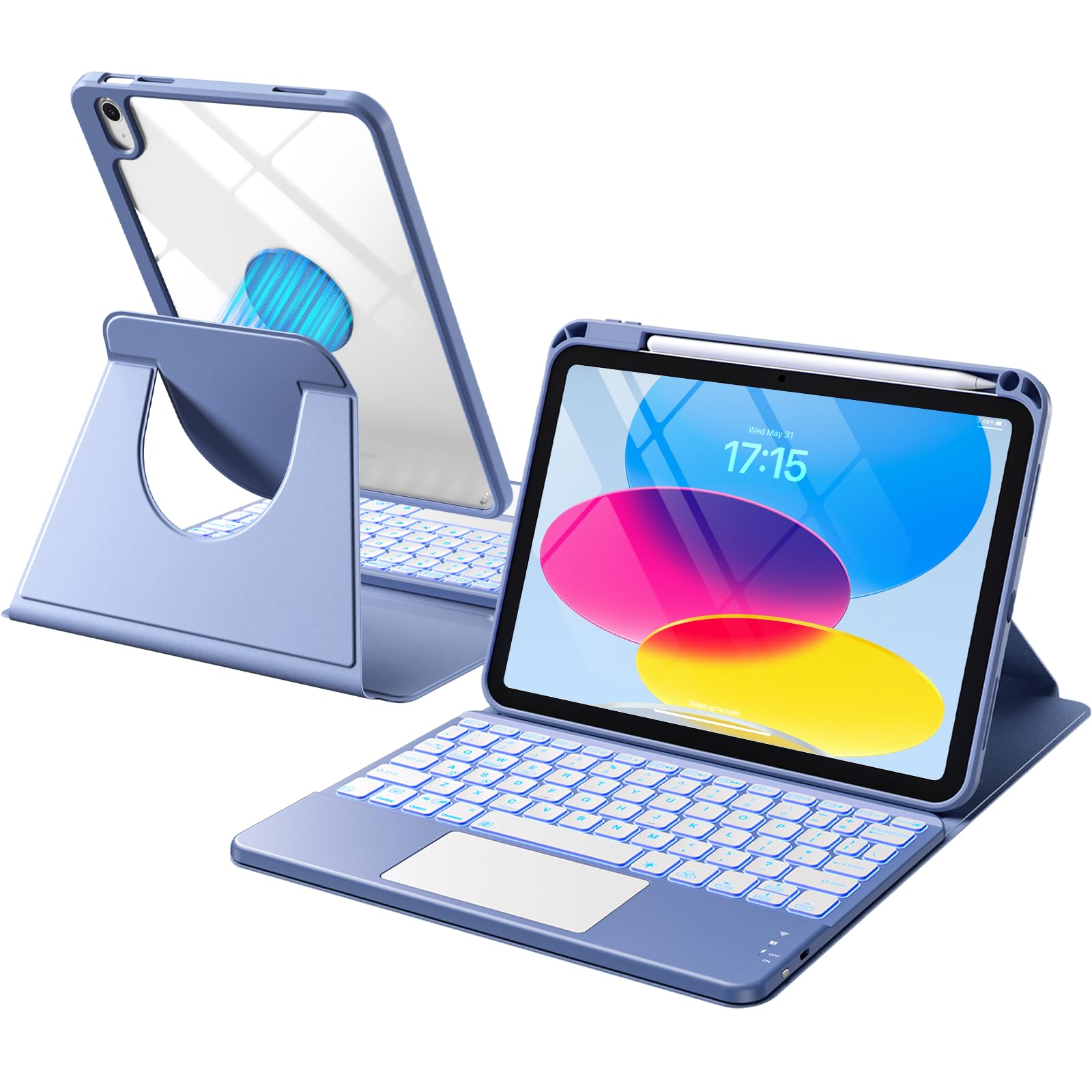 Harvopu for iPad A16 11th/10th Generation Case with Keyboard, 360 Rotation