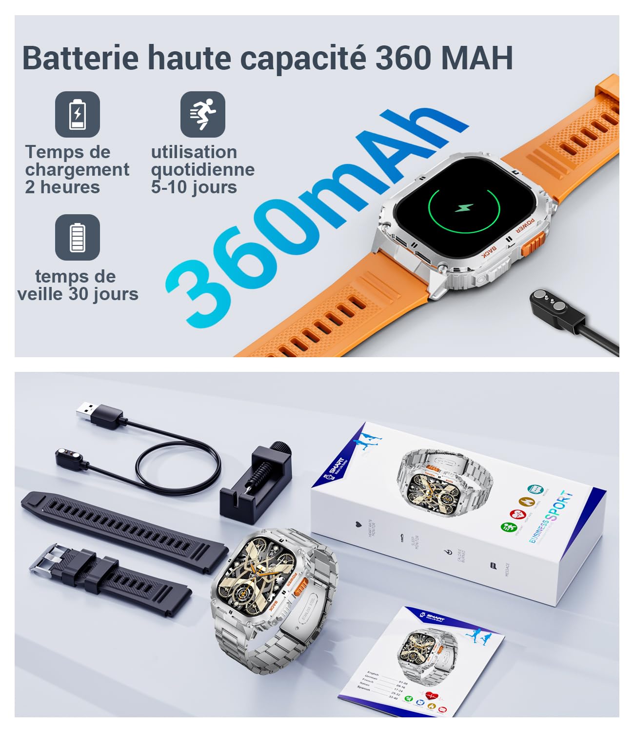 LIGE Montre Connectée Homme avec Appel Bluetooth Assistant Vocal, 1.95'' AMOLED Montre Connectée Sport 100+ Sportifs avec 24/7 Moniteur de Fréquence Cardiaque Sommeil SpO2 pour Android iOS