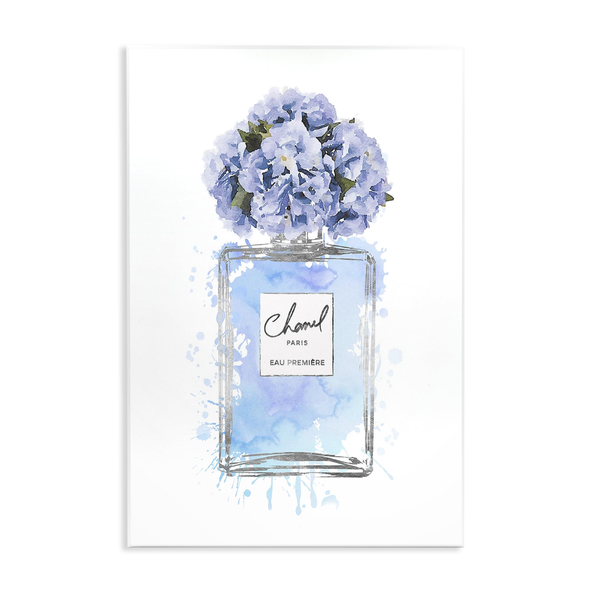 Blue Flowers Perfume Bottle, 10 x 15 Inch Mounted Print on Wall Plaque