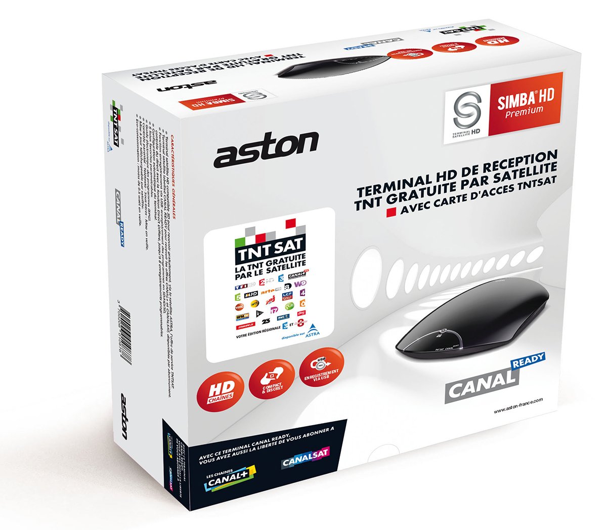 Récepteur TNT satellite TNTSAT HD ASTON SIMBA PREMIUM (avec carte TNTSAT valable 4 ans) - CANAL READY