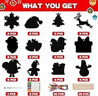 Vista 2 de Max Fun Manualidades de Navidad para niños, 96 piezas de adornos de arco iris mágico, tarjetas para raspar de papel, suministros de arte