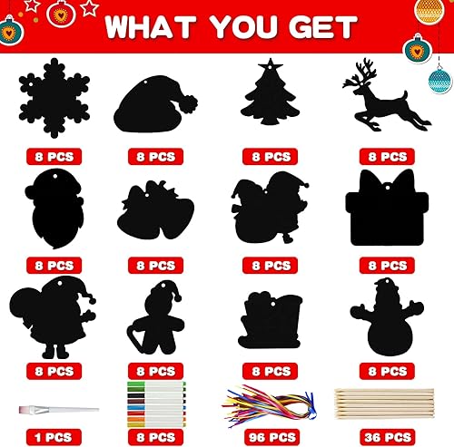 Miniatura 2 de Max Fun Manualidades de Navidad para niños, 96 piezas de adornos de arco iris mágico, tarjetas para raspar de papel, suministros de arte para