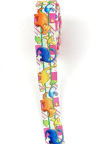 Heyiwell Cinta de grogrén con estampado de dinosaurio multicolor de 10 yardas para regalos, lazos para el cabello, manualidades de bricolaje de