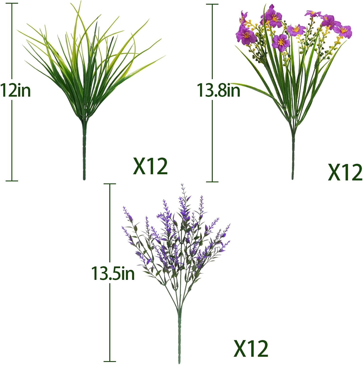 36pcs Faux Plants Outdoor, Uv Resistant Artificial Plants Outdoor Fake Flowers Plants Plastic Greenery Shrubs for Outside Window Box Garden Patio Porch Home Decor (Mixed Purple)