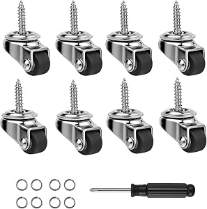 8 Pack Mini Stem Caster Wheels, 1/2 Inch M4 Screw Stem Swivel Casters, Low Profile Rubber Small Screw Wheels for Furniture, Table Shelf, Wooden Storage Boxes/Bins, DIY Projects