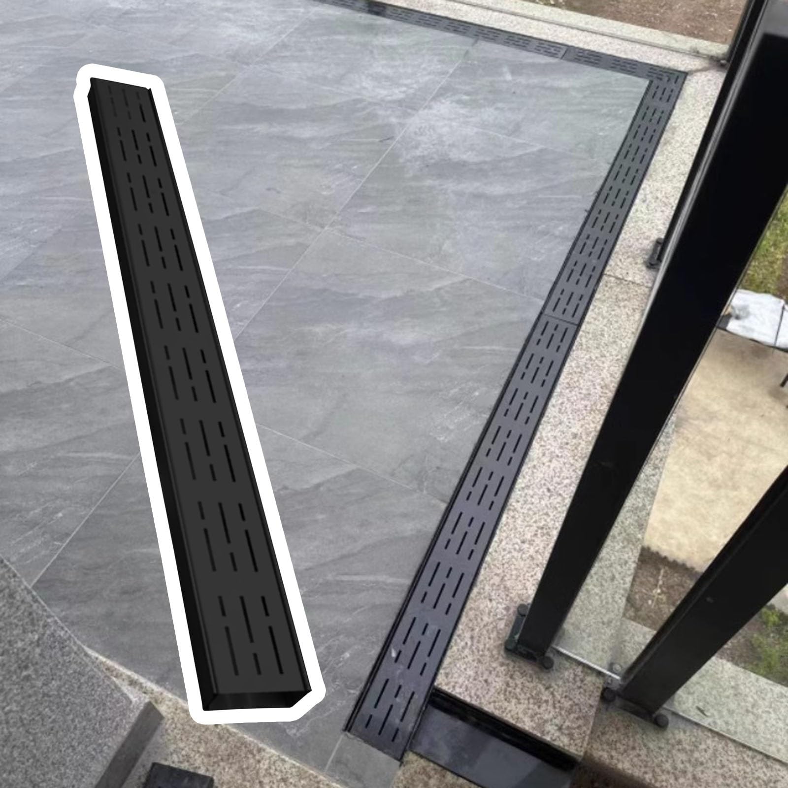 Generico Canale di drenaggio Largo 2" per Bordo Piscina - Trincea di drenaggio Stretta per Cortile, vialetto e Patio - Drenaggio in Cemento Resistente con Griglie di Scarico (1 pz, LxA 2" x 1,25")