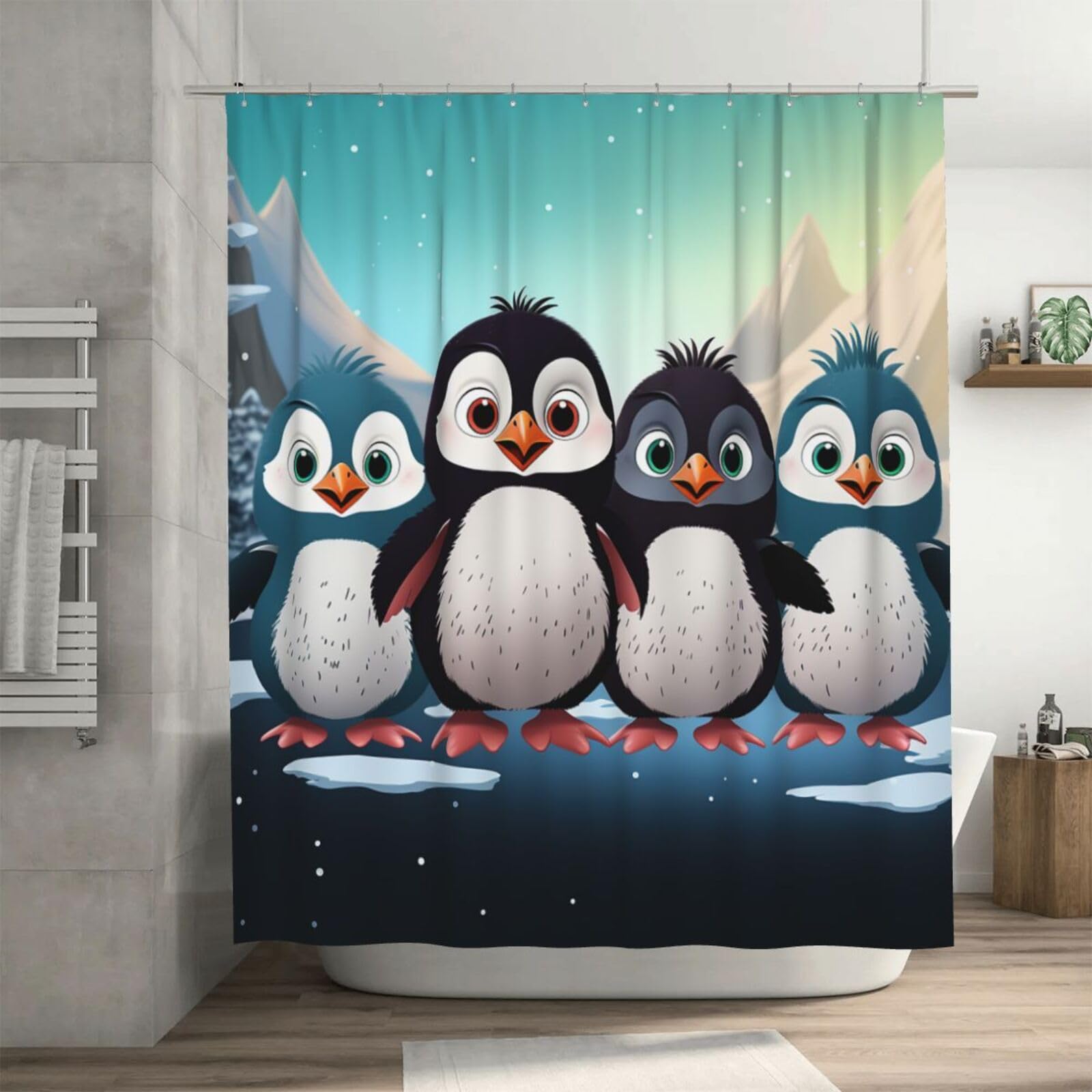 Rideau de douche pingouin anti-éclaboussures pour baignoire enfant