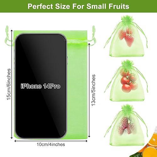 Miniatura 2 de SumDirect 100 bolsas de protección de frutas, bolsas pequeñas de malla verde de 4 x 6 pulgadas con cordón, bolsas de cubierta de red, barrera de