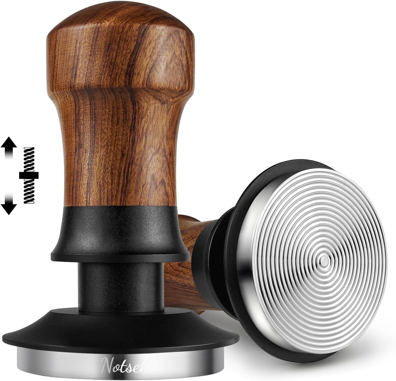NOTSEK Coffee Tamper 54mm, 30lbs Constant Pressure Tamper Tool with Ripple Base, Walnut Wood Calibrated Spring Loaded Espresso Tamper for Sage Portafilter