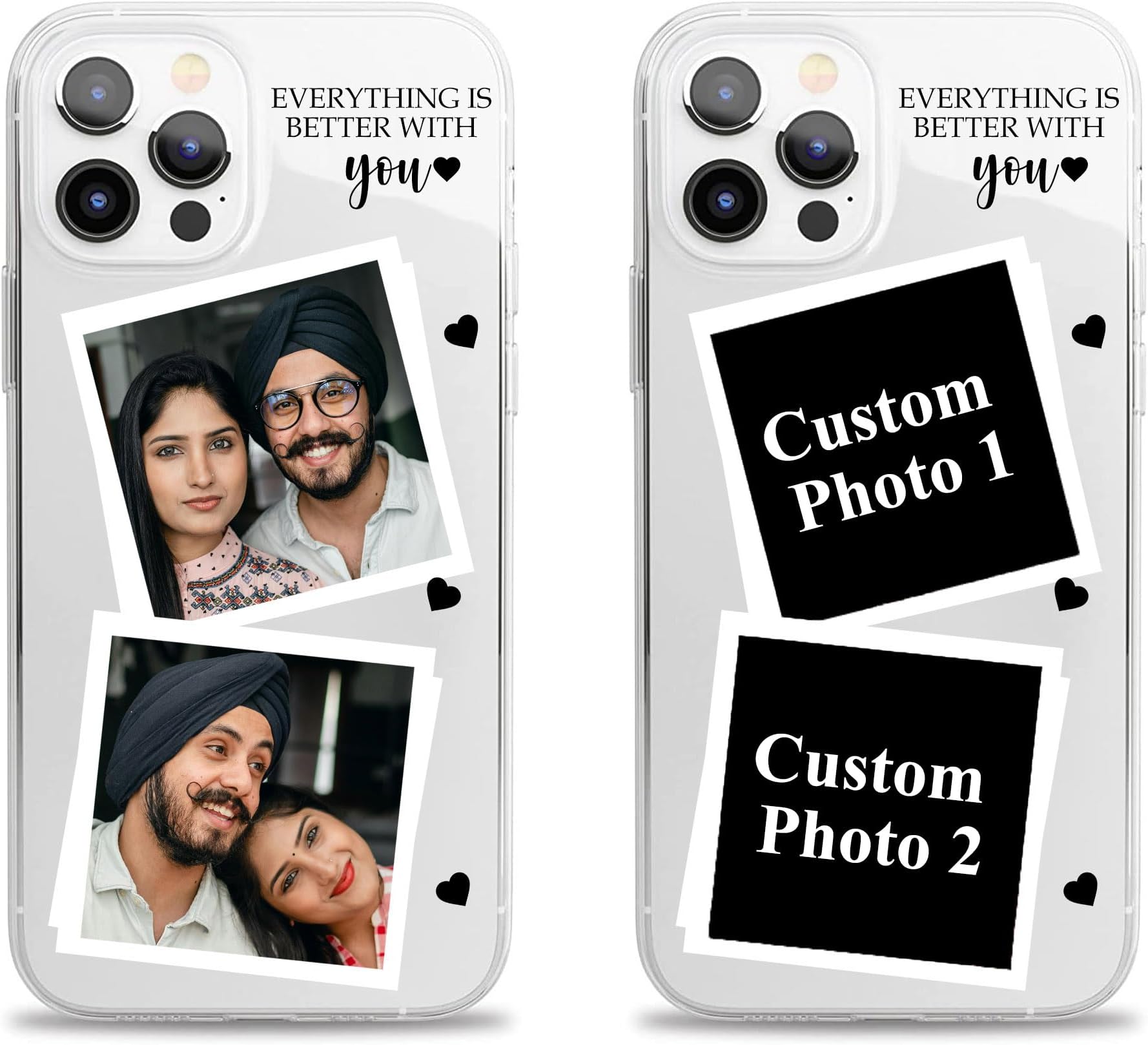 MITZVAH Personalized Custom Case for iPhone 15 14 13 12 11 Pro Max Mini XR XS X 10 8 Plus 7 6s 6 SE 5 5s Transparent Soft Protective Personalised Picture Photo Cover Clear for Girls Boys (2 Pictures)