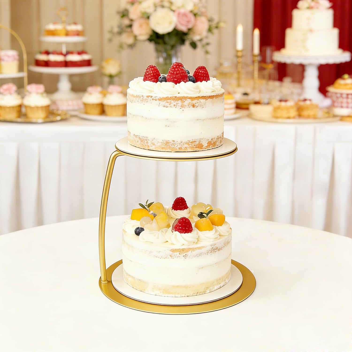 Gold Metal Cake Stand 5.9inch Round Tiered Display Floating Cake Stand Spacer Separator for Wedding Birthday Party Baby Shower Dessert Table Centerpiece
