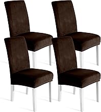 Ystyle Velvet Chair Cover, 4 Pieces, Elastic Dining Chair Cover, Universal Stretch Chair Covers, Washable Chair Protector, for Restaurant Kitchen, Banquet, Dark Coffee